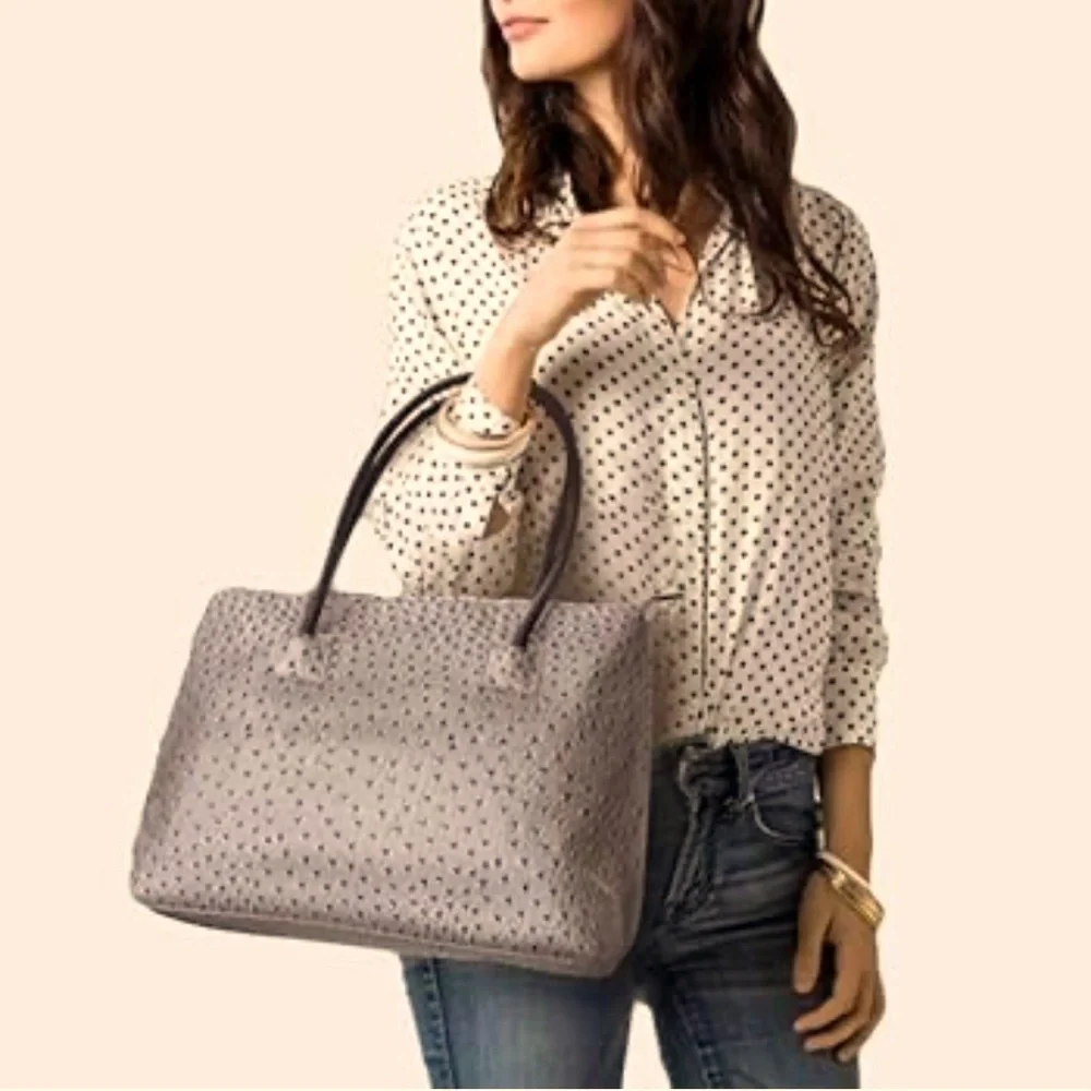 22 TOTE Bag, Top Handle, Ostrich Print, Tope Color - Picture 2 of 4